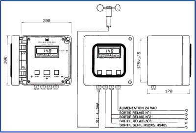 schema et dimensions de la centrale d'alarme et d'alerte vitesse du vent DGA400
