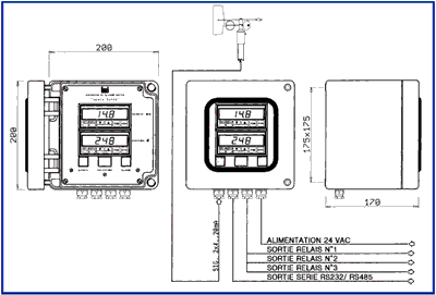 schema et dimensions de la centrale d'alarme et d'alerte vitesse et direction du vent DGA420