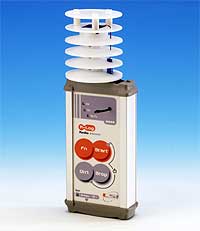 ELR200 : sonde radio de temprature et humidit de l'air quipe d'un abri  ventilation force. Le systme de transmission Zigbee transmet ses donnes  un datalogger R-Log Master.